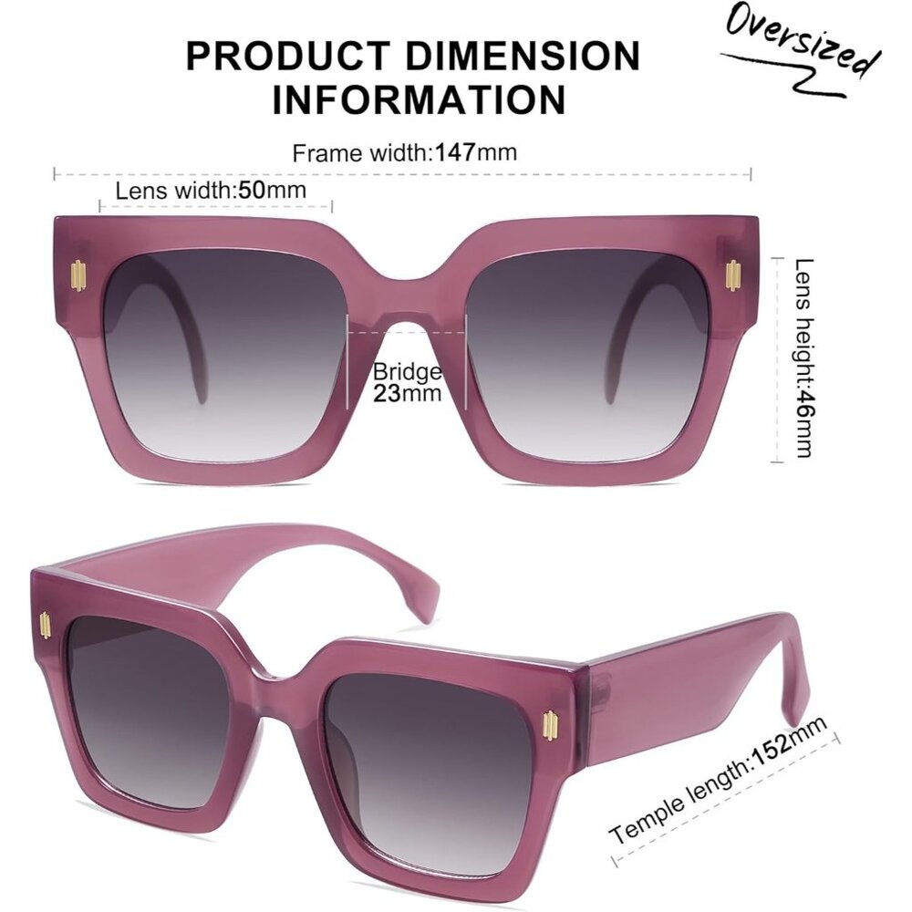 Women's Milky Purple Frame Purple Grading  Vintage Oversized Square Sunglasses - Picture 5 of 7